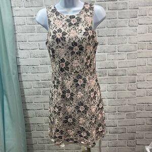Love Ady Pink/ Black Floral Lace Dress Medium